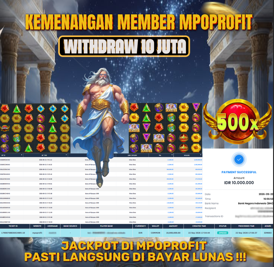 MPOPROFIT JACKPOT SLOT PRAGMATIC! KEMENANGAN MURNI DI (GATES OF OLYMPUS  TOTAL RP. 10.000.000,- LUNAS)